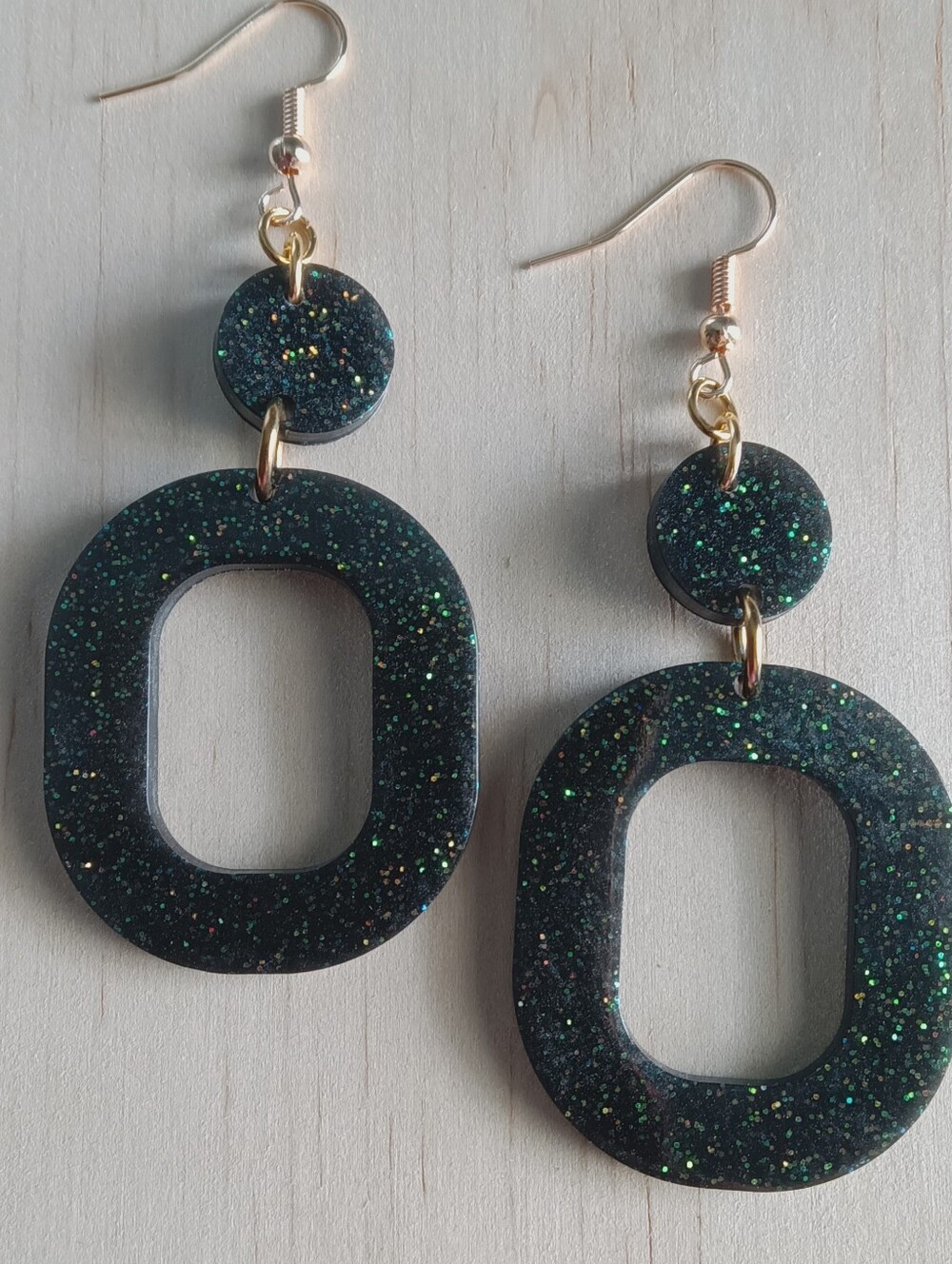 Green Glitter Open Oval Drop Earrings by
